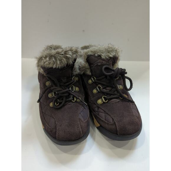 Lands End Womens 420475 Powder Belle Suede Shoe Faux Fur Lace Up Brown 7.5 - Picture 2 of 9